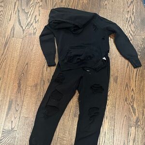 NSF Black Distressed Hoodie and Joggers Set
